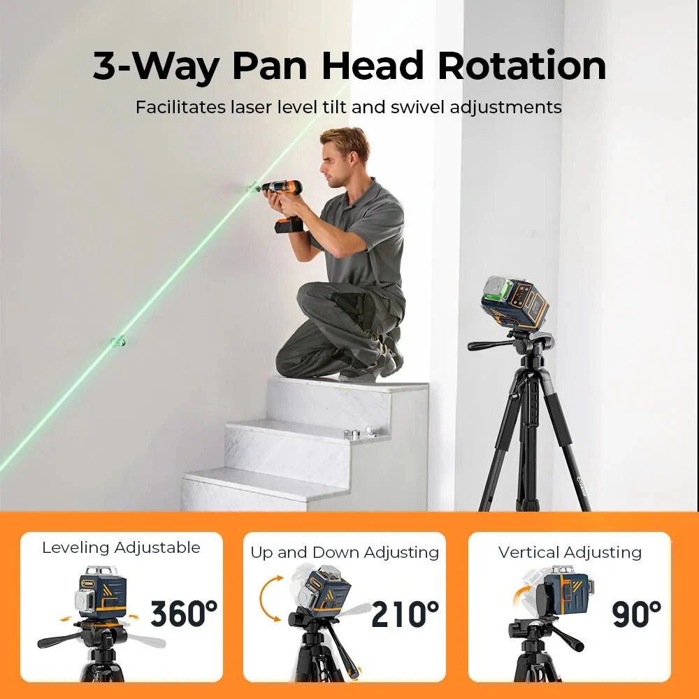 CIGMAN CTP01 Laser Level Tripod | 1.5M Height 360 Rotation | 3-Way Pan Head - Image 2