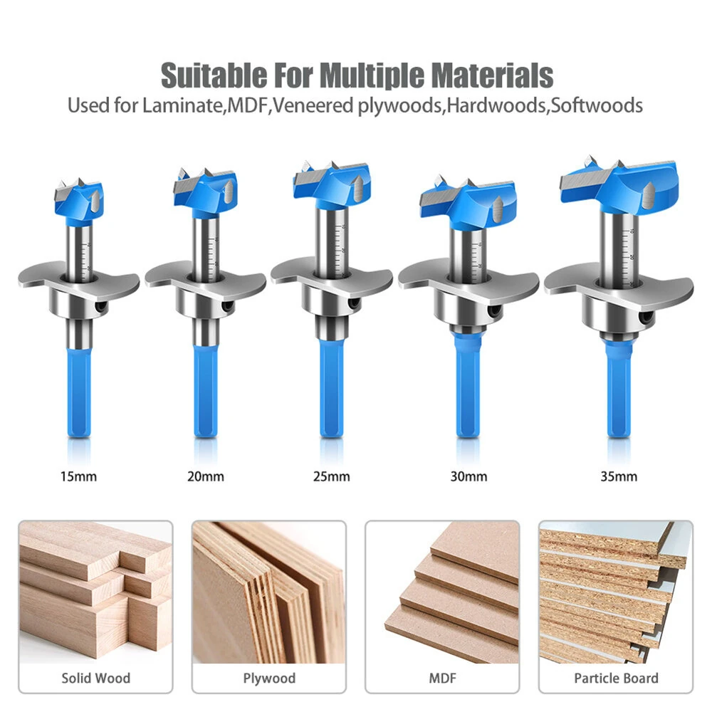 5PCS Hex Shank Forstner Drill Bit Set | 15-35mm Hinge Boring Bits for Woodworking - Image 5