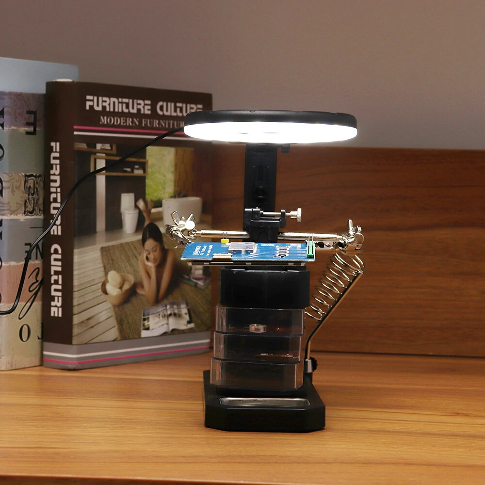 3X/4.5X/25X Magnifying Glass with LED Lights | Illuminated Soldering Iron Stand & Third Hand Tool - Image 3