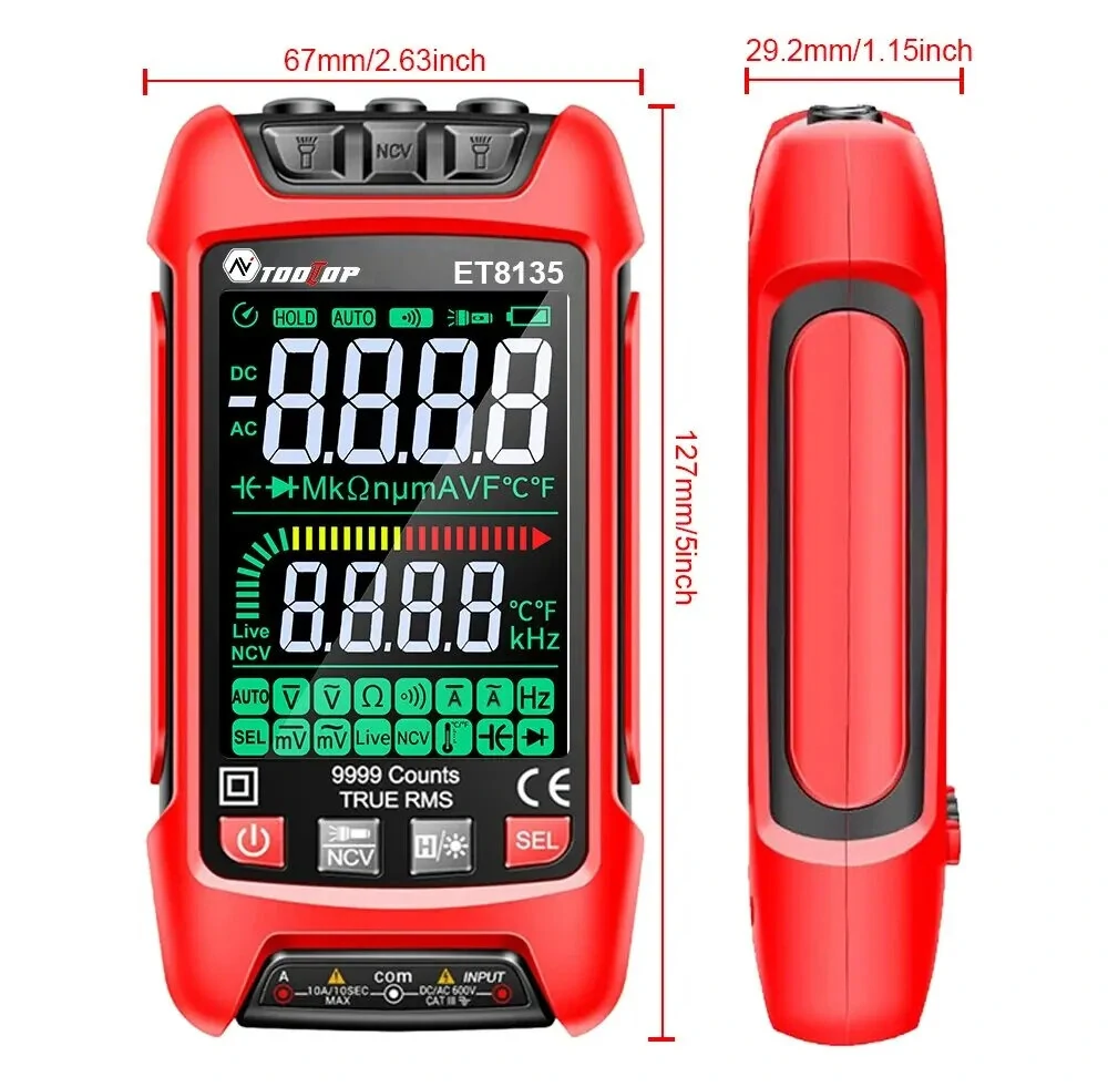AV TOOLTOP ET8135 True RMS Multimeter | 9999 Counts, Auto-Range, NCV & Temperature - Image 5