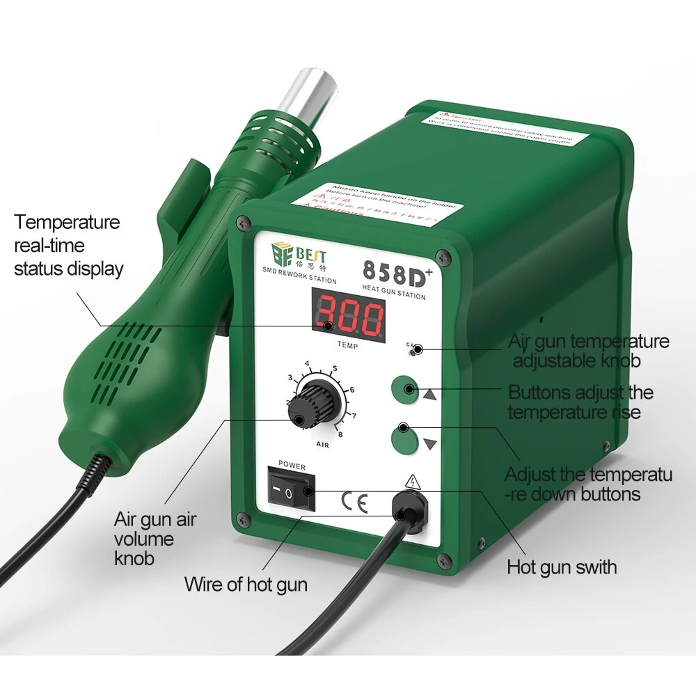 BST-858D+ Hot Air Rework Station | Soldering Desoldering Gun for iPhone Smartphone Repair - Image 2