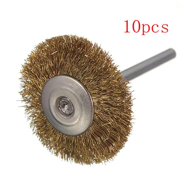 Brass Wire Wheel Brushes for Dremel - 10pcs 3mm Shank - Rotary Tool Brush Set - Image 2