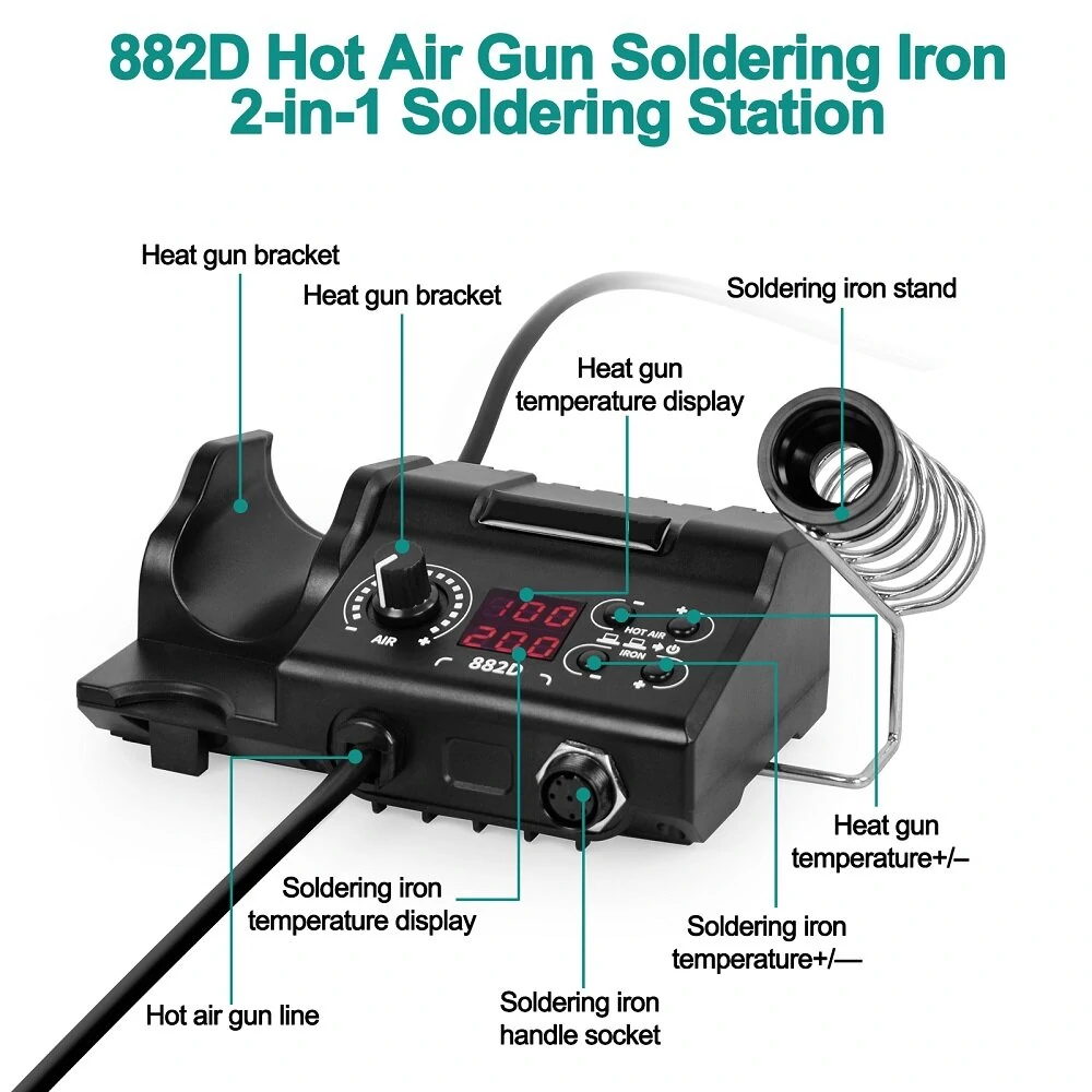YIHUA 882D Smart Soldering Station | 750W Digital Display | Phone Repair & Desoldering - Image 2