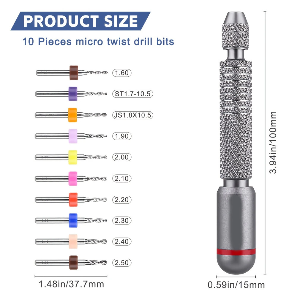 Mini Pin Vise Hand Drill Set - 10 Chuck & Drill Bits | Precision 360 Rotation for Jewelry & Model Making - Image 5