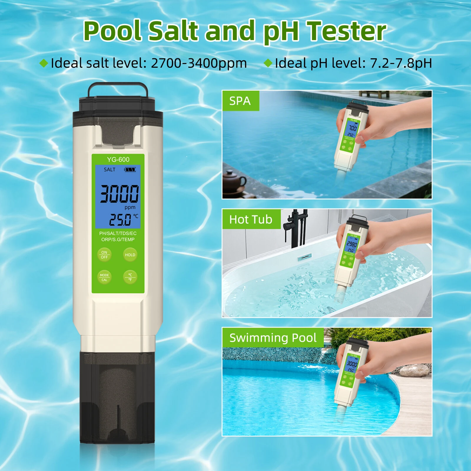 YG-600 7-in-1 Digital Water Tester | pH EC TDS ORP Temperature | for Aquarium Pool Hydroponics - Image 4