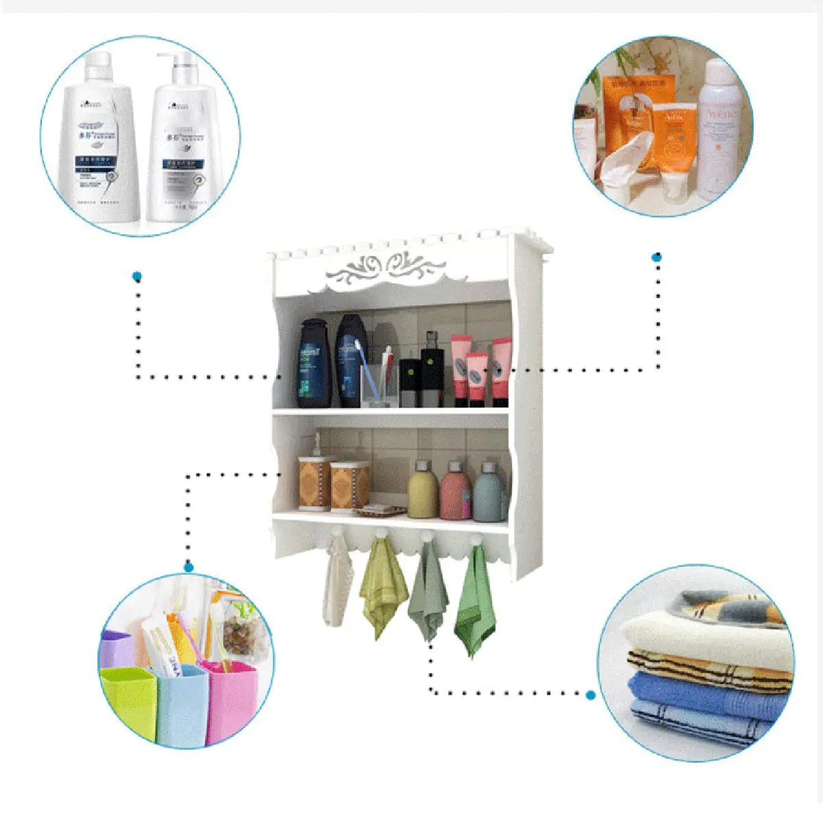 2-Tier Wall-Mounted Bathroom Shelf with Towel Hooks | Storage Organizer Rack - Image 3