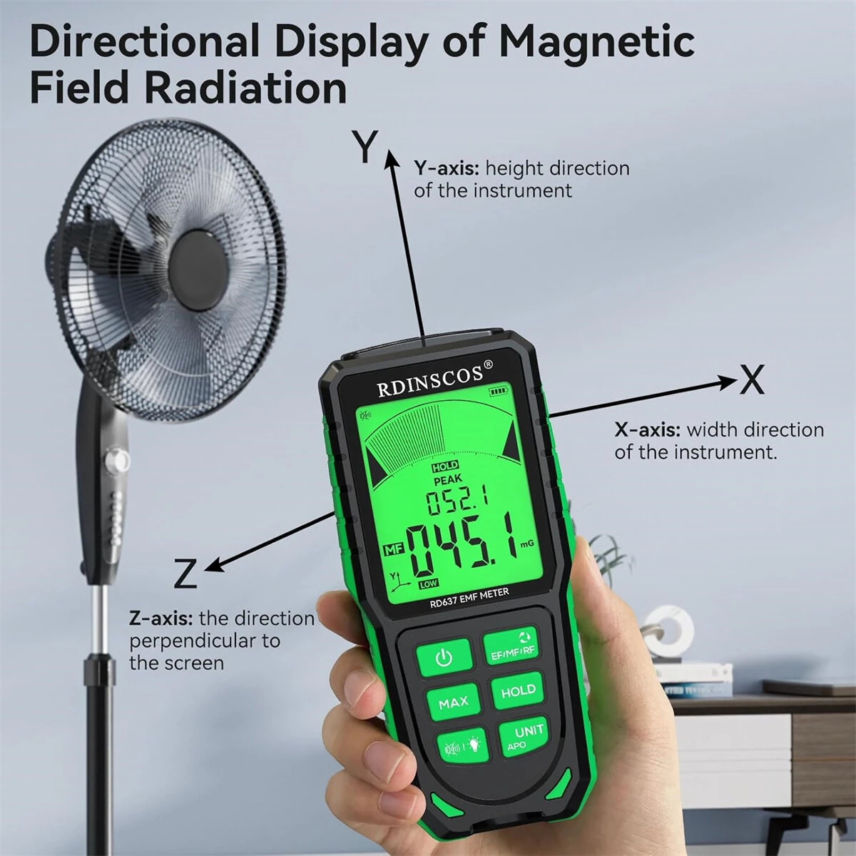 RD637 EMF Detector | 3-in-1 Portable Meter for 5G WiFi Smart Meters | Tri-Color LCD & Rechargeable - Image 4