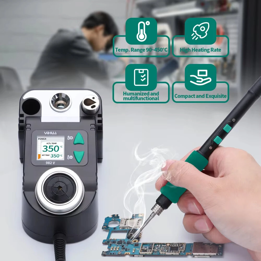 YIHUA 982-V Solder Station | Fast Heating C245 Iron | Compact Tip & Easy Core Replacement - Image 4