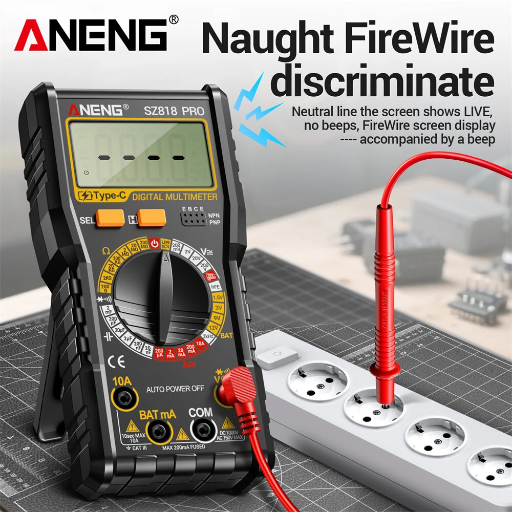ANENG SZ818PRO Digital Multimeter - True RMS 1000V 10A | Type-C Rechargeable NCV Tester - Image 4
