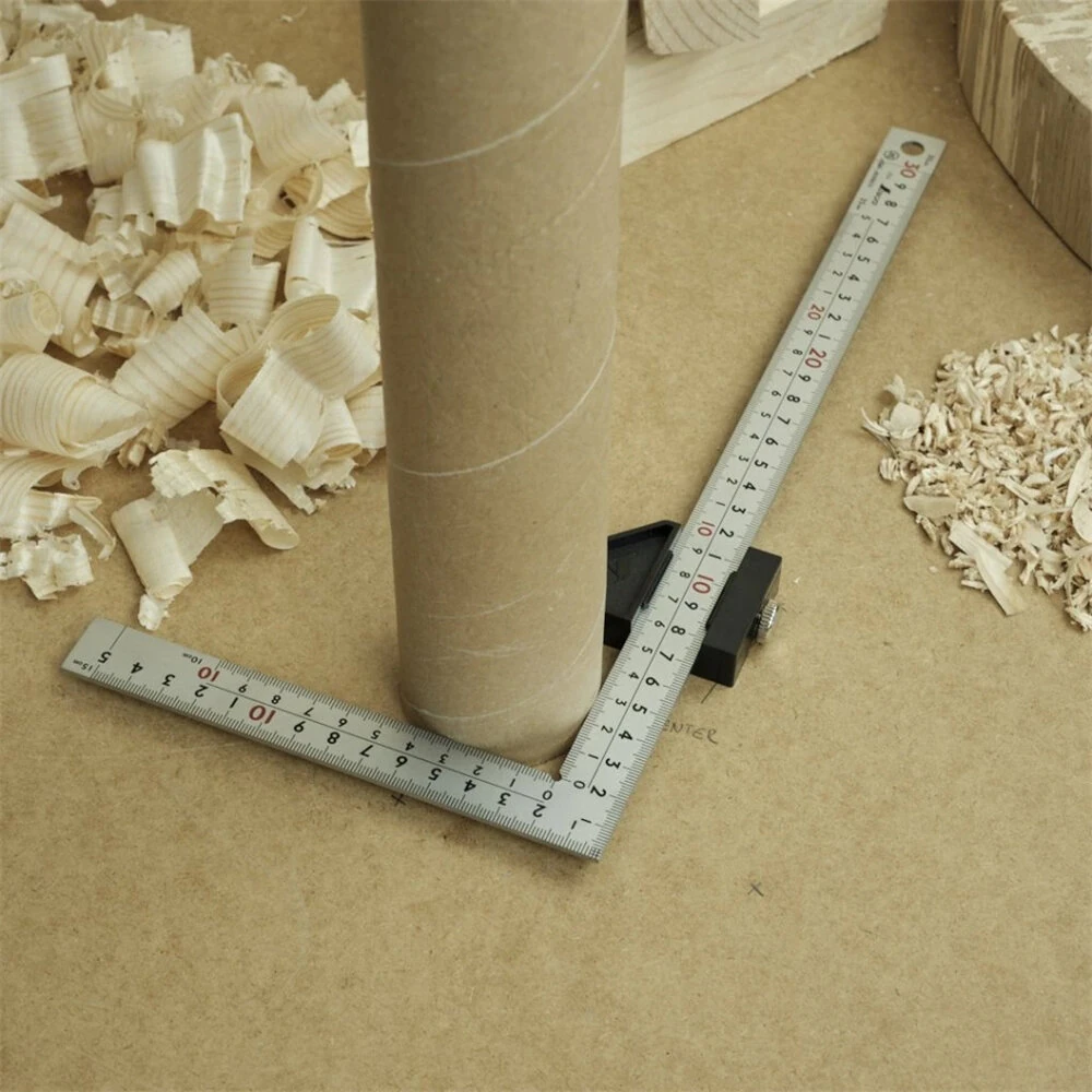 Shinwa 90 Degree Angle Ruler | 8-Scale Metric Square | Stainless Steel Sliding Stop - Image 2