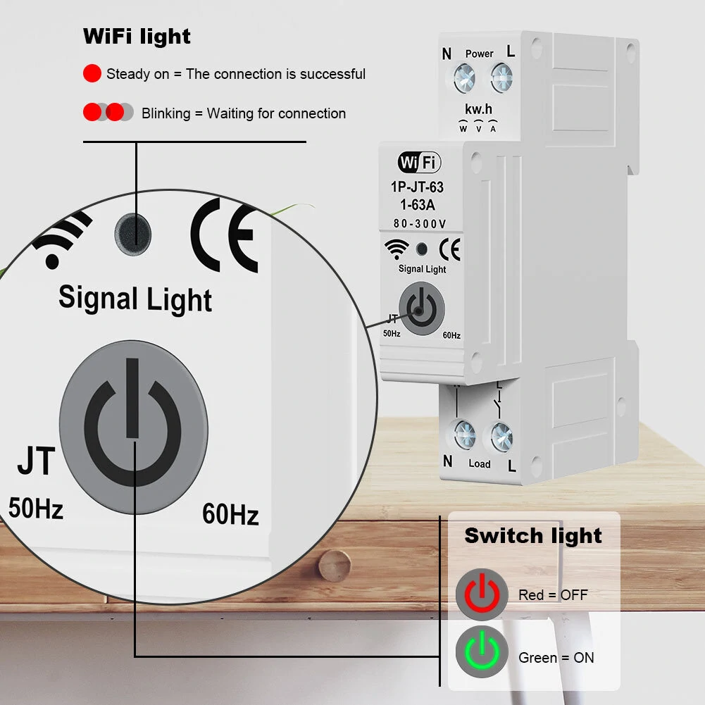 Smart WiFi Circuit Breaker Meter - AC230V Overload & Lightning Protection | Tuya App & Voice Control - Image 3