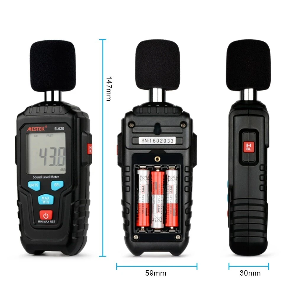 MESTEK SL620 Sound Level Meter | 30-135dB Decibel Meter with Data Logger - Image 3