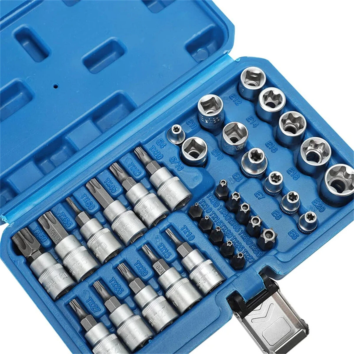 34PCS Torx & E-Torx Socket Set | 1/4 3/8 1/2 Drive | Chrome Vanadium Steel with Case - Image 3