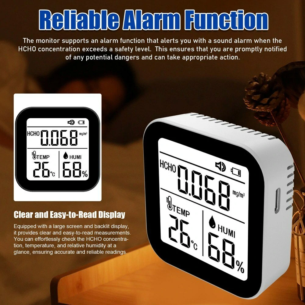 3 in 1 Air Quality Monitor - HCHO Formaldehyde, Temperature & Humidity Detector with Alarm - Image 4