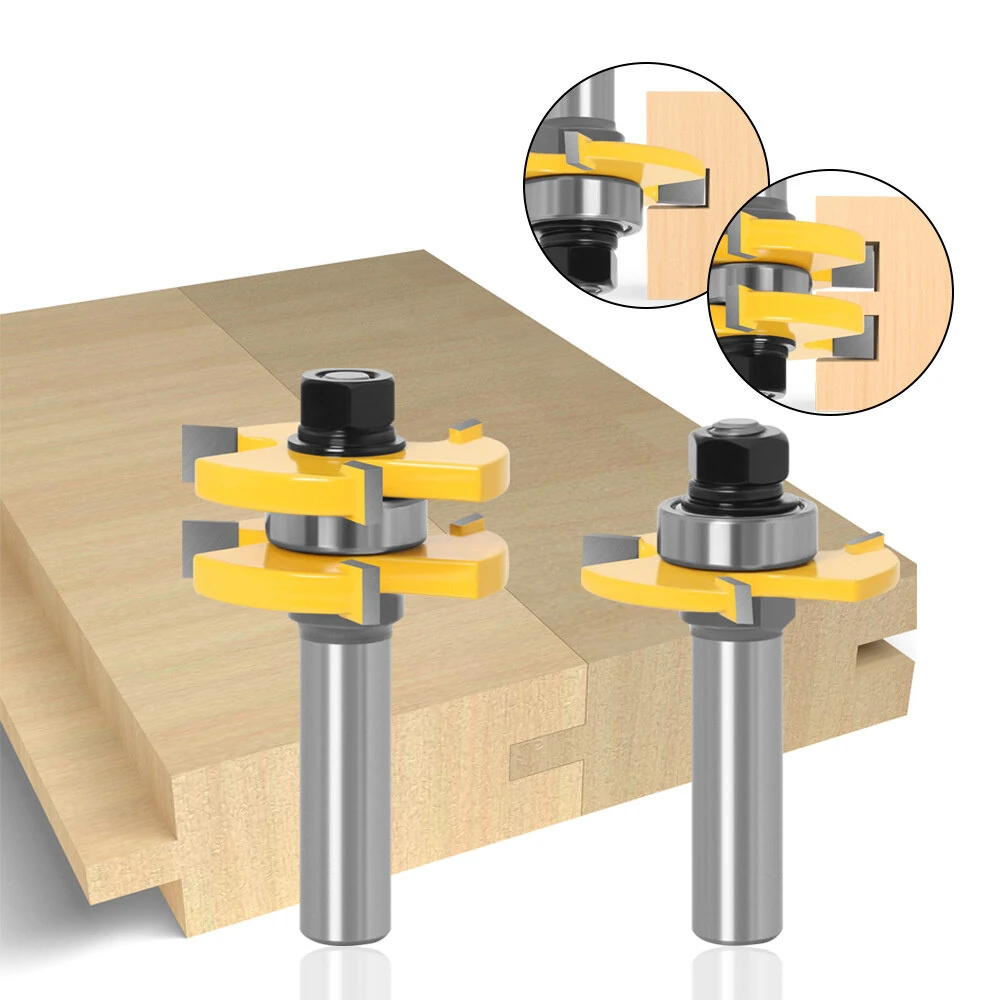 2pcs 1/2 & 1/4 Shank Tongue & Groove Router Bit Set | Tungsten Carbide - Image 2