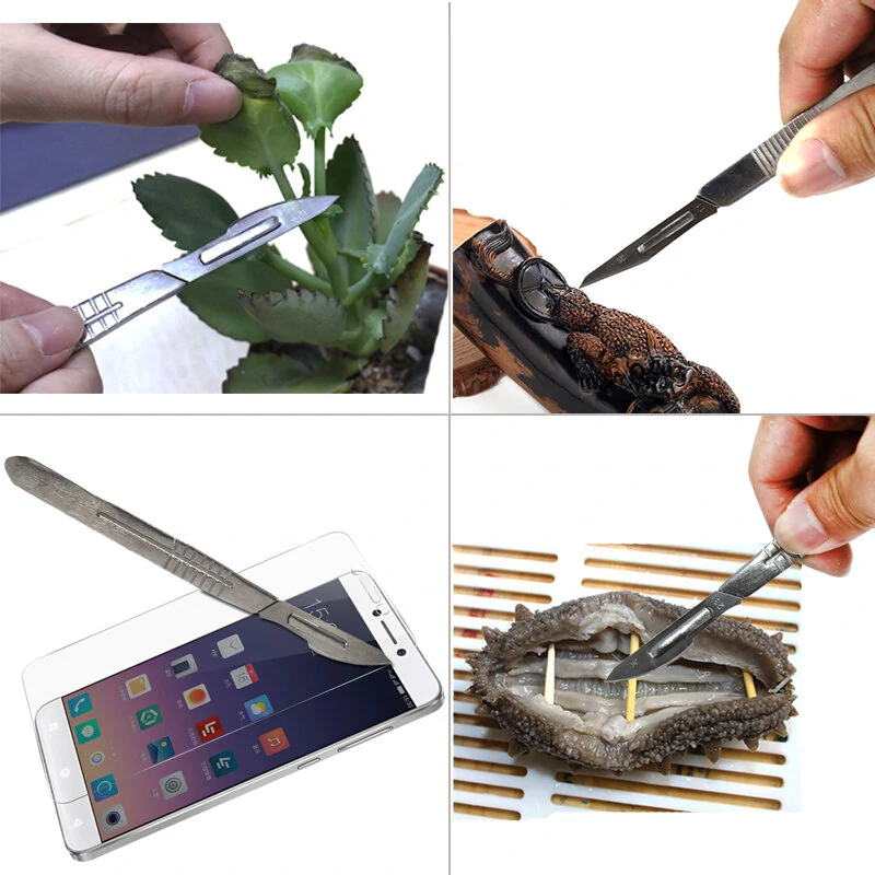 YTH Carbon Steel Surgical Scalpel Blades + Handle | 10pc DIY Cutting Tool for PCB Repair - Image 2