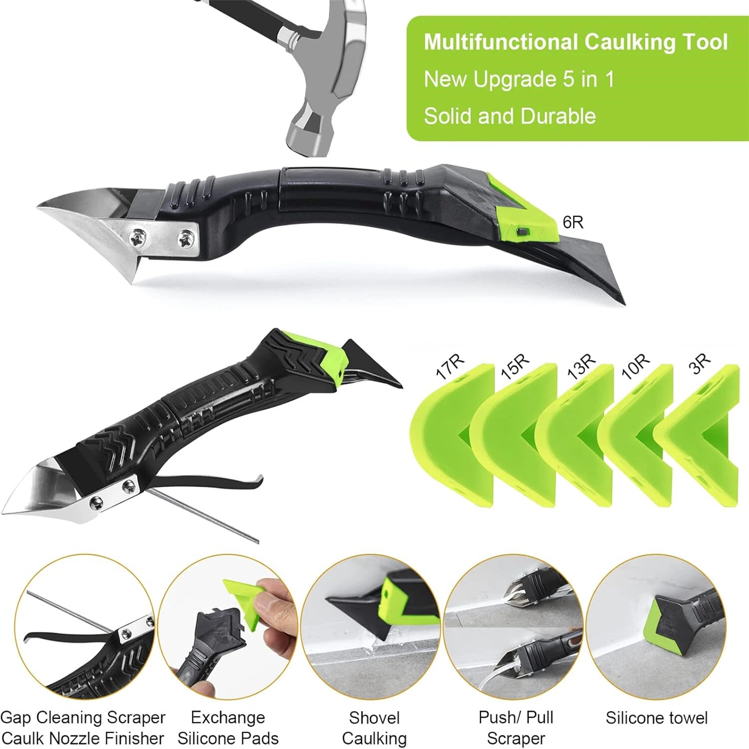5 in 1 Caulking Tool - Silicone & Grout Removal with 6 Exchange Pads - Image 2