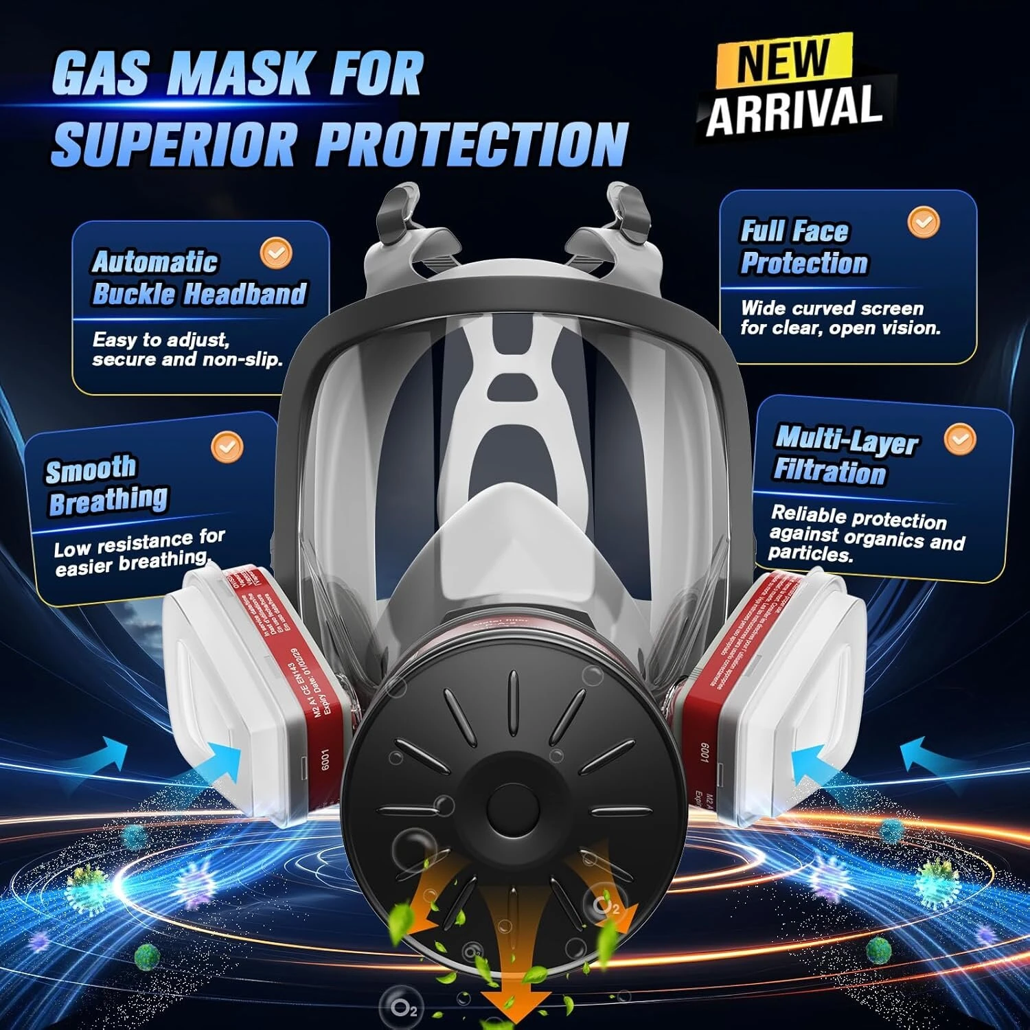 3M 6800 Full Face Respirator Mask - 40mm Gas Mask with Carbon Filter for Chemicals Dust Vapors - Image 2