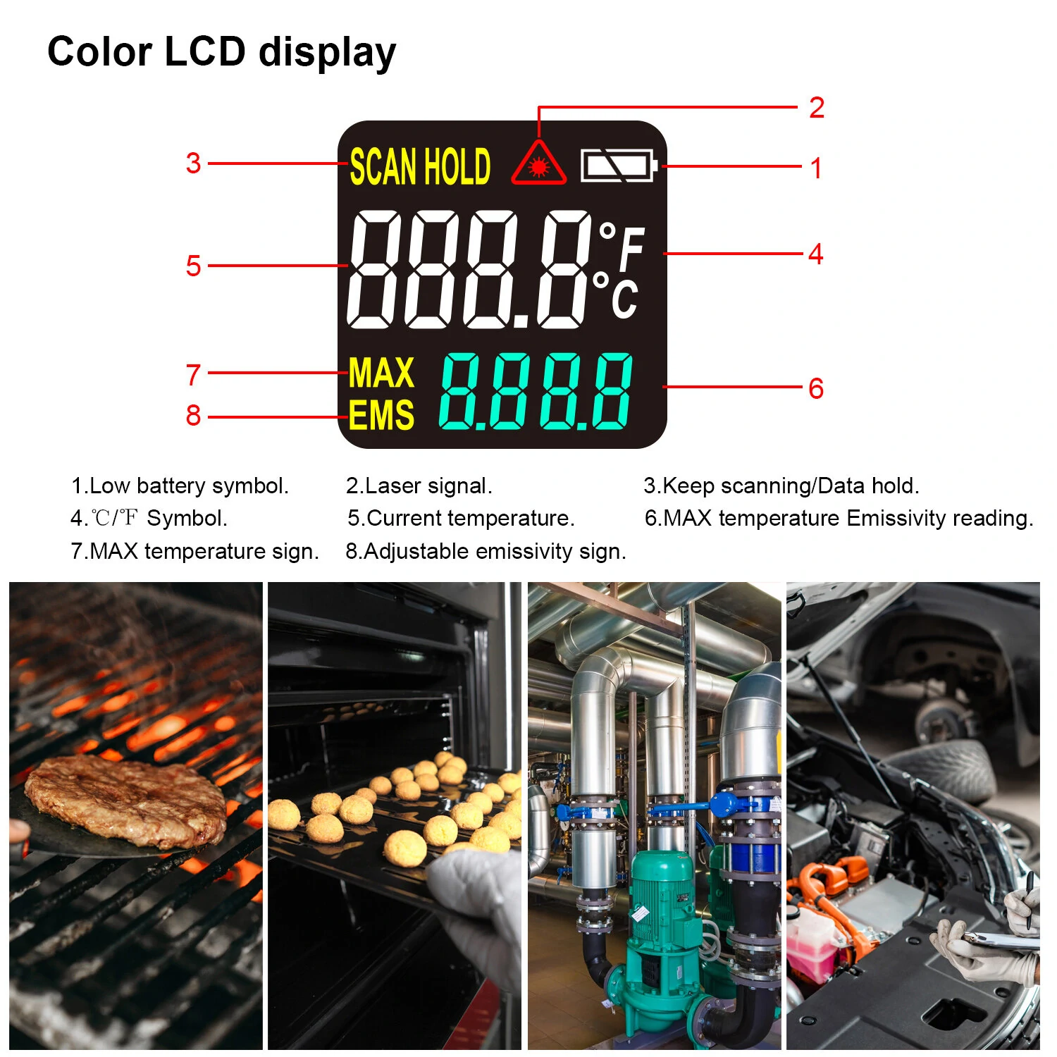 KAEMEASU Infrared Thermometer -50°C to 550°C | Laser Temperature Gun with Color Screen - Image 5