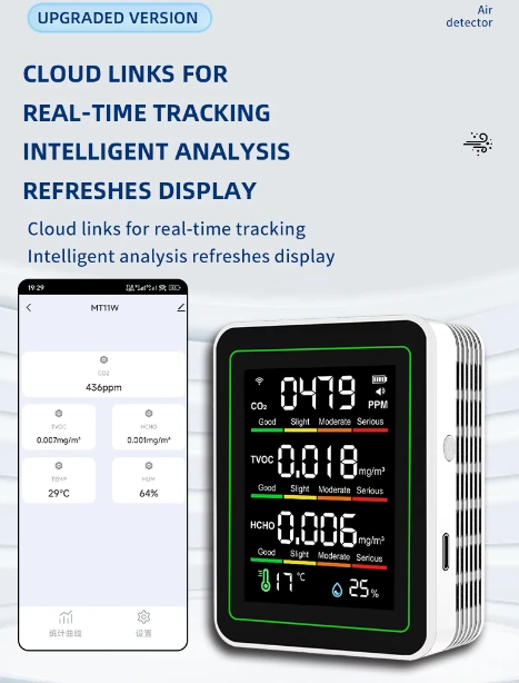 Upgrade 5in1 Air Quality Monitor | CO2 Formaldehyde Temp Humidity | Wifi APP Portable Indoor Outdoor ZN-MT11 - Image 4