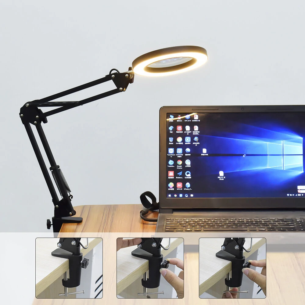 DANIU Flexible Desk Magnifier Lamp - 33cm LED with 5X USB Magnifying Glass - Image 2