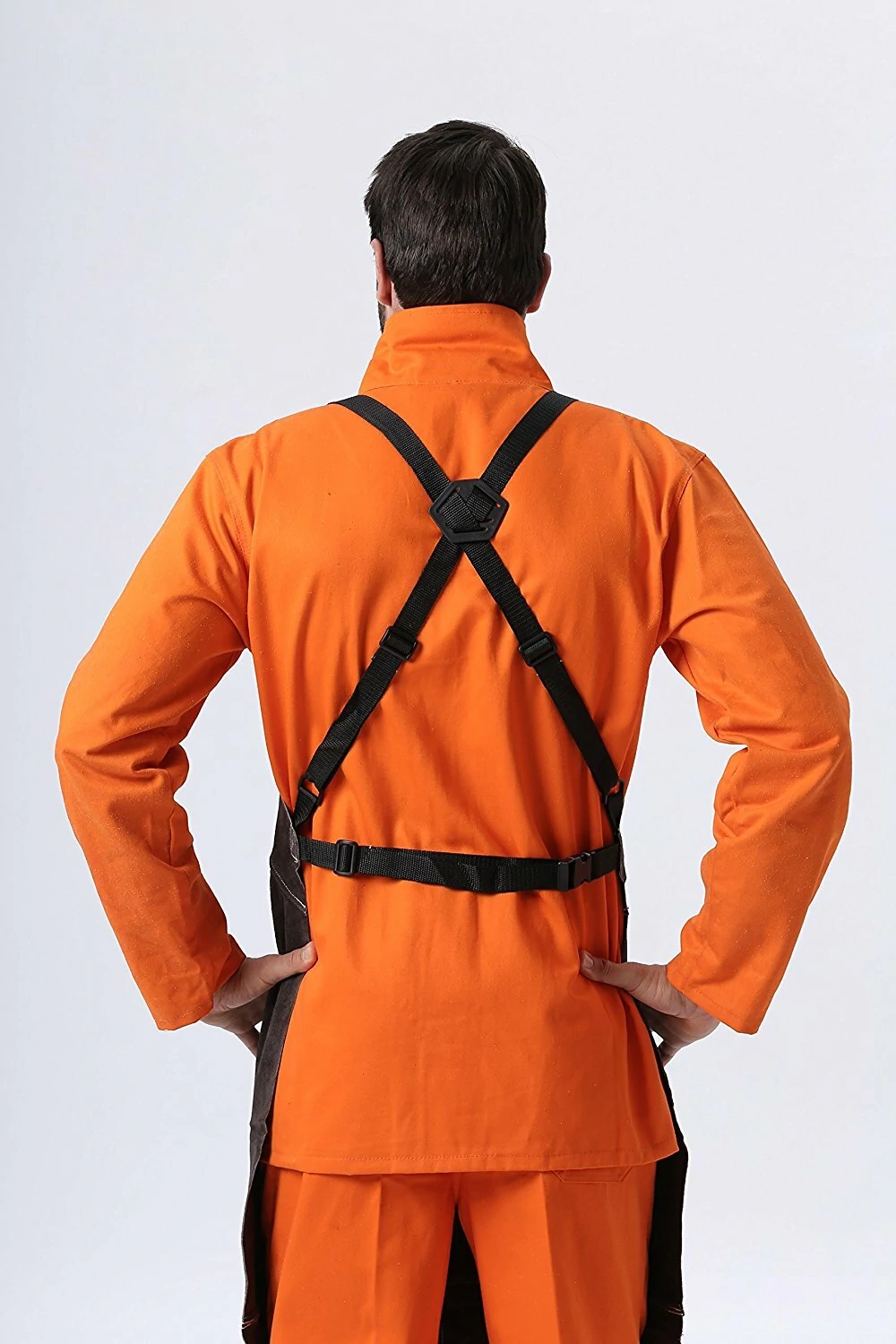 AP-6100 Full Leather Welding Apron - Charcoal Brown Breast Protector Series - Image 3