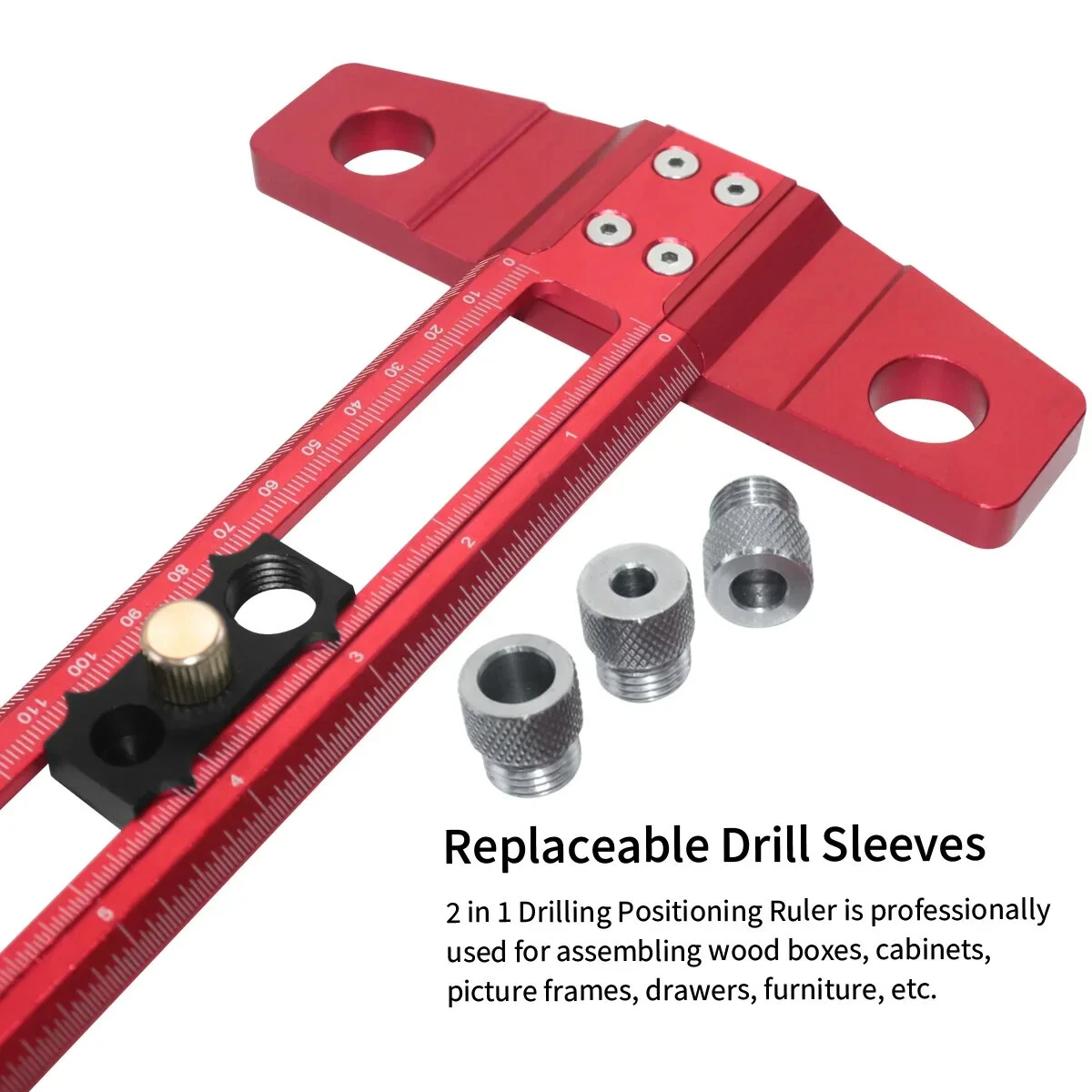 2 in 1 Woodworking Drilling Jig & Scribing Ruler | Aluminum T-Square with Metric/Inch Scale - Image 5