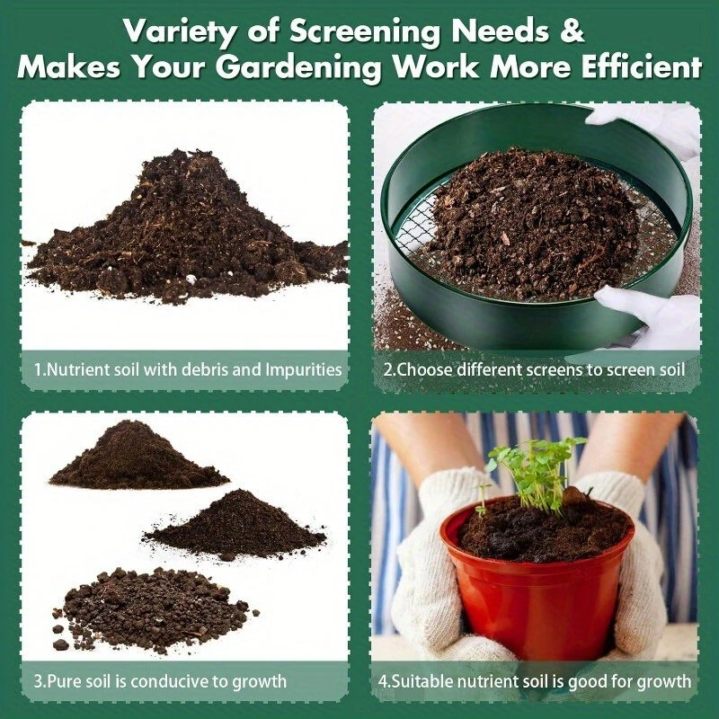 Soil Sifter Sieve - 4 Interchangeable Meshes for Compost & Dirt - 30cm Shovel - Image 2