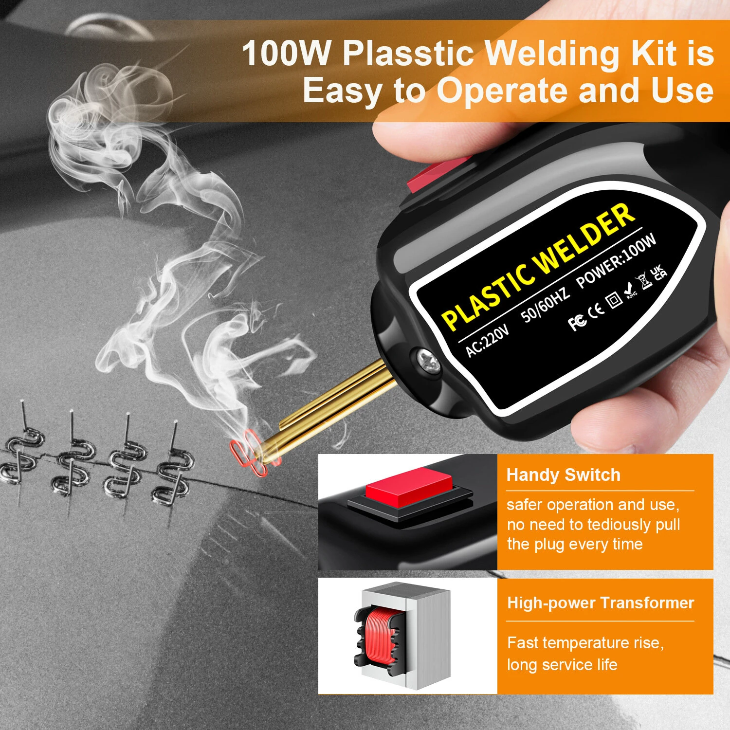 XCER-110 100W Plastic Welding Kit | Hot Stapler PVC Welder Gun for Car Bumper & Dashboard Repair - Image 3