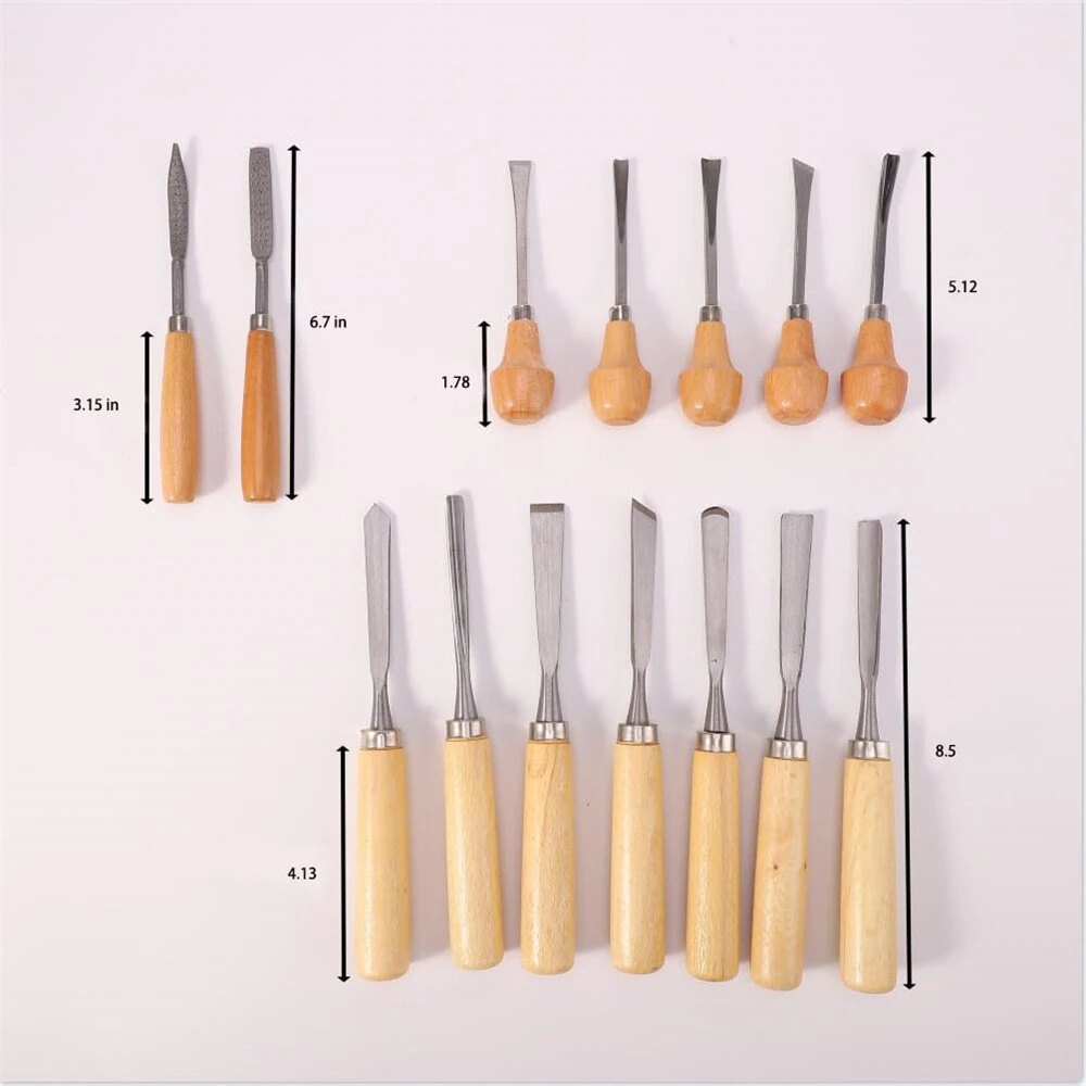 16 Pc Wood Carving Tools Set - Chromium Vanadium Steel Chisels with Sharpening Stone - Image 3