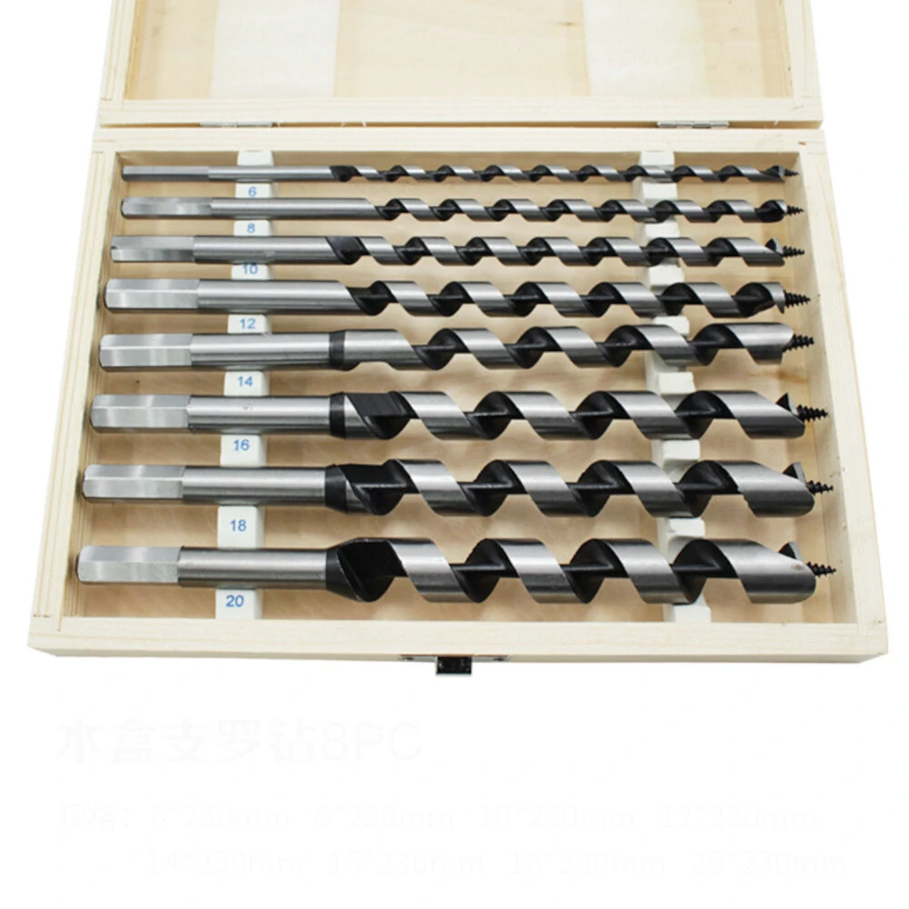 8Pcs 230mm Hexagonal Carbon Steel Auger Bit Set | Woodworking Drill Kit in Wooden Case - Image 3