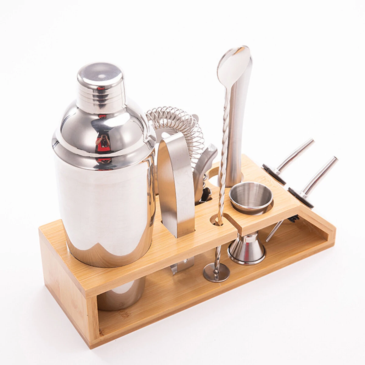 Boston Cocktail Shaker Set - 10pcs Stainless Steel Bar Tools with Mixer & Base - Image 3