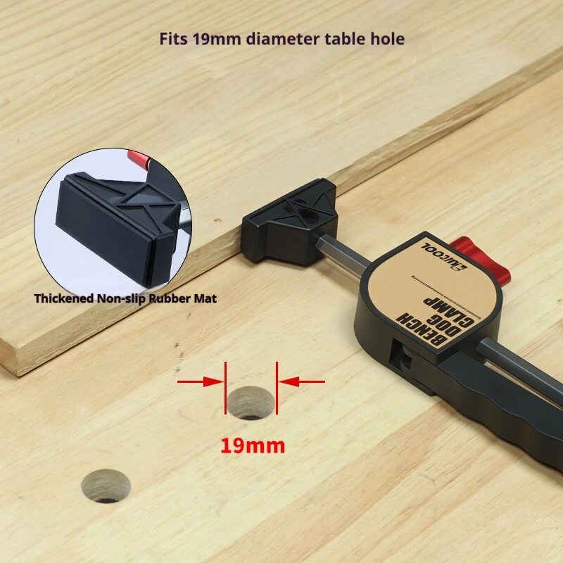 RUITOOL 19mm MFT Workbench Clamps Set - 2 Clamps & 2 Bench Dogs for 3/4 Inch Dog Holes - Image 5