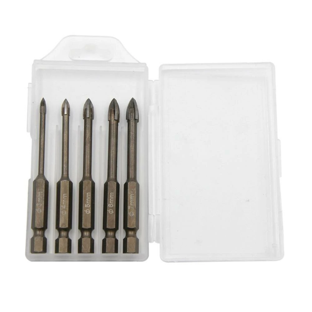 5pcs 3-7mm Cross Glass & Ceramic Drill Bit Set - Hex Shank Hole Saw - Image 3