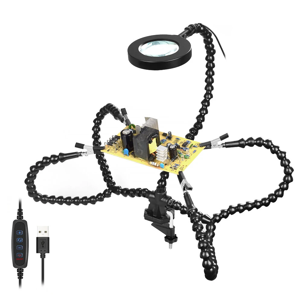 NEWACALOX Soldering Helping Hand Tool - 3X Magnifier & LED Lamp - Flexible Arm Desk Clip Holder - Image 4