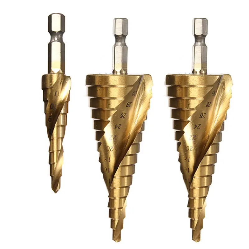 DB-S1 HSS Spiral Step Drill Bit Set - 3Pcs 4-12mm, 4-20mm, 4-32mm - Image 2
