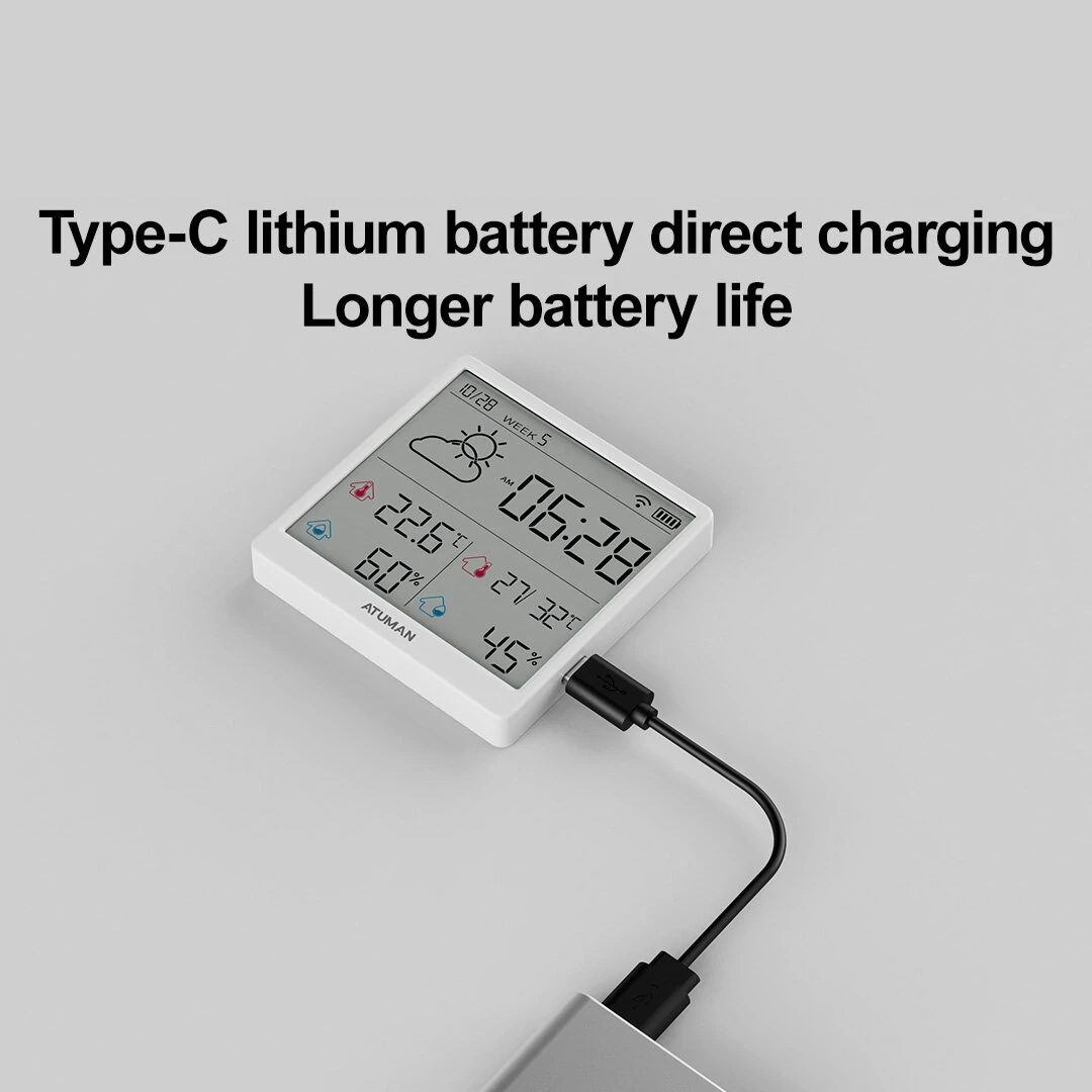 Duka Atuman TH3 Hygrometer - WIFI Indoor Outdoor Temperature Humidity Monitor with 4.3-inch LCD Display & Type-C Charging - Image 3