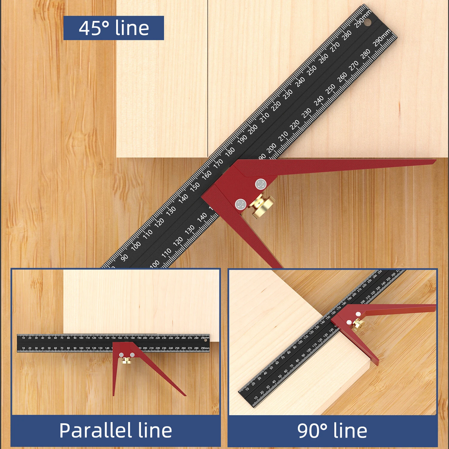 ENJOYWOOD 3PCS Multi-angle Measuring Ruler - Metric & Imperial Scale Woodworking Tool - Image 5