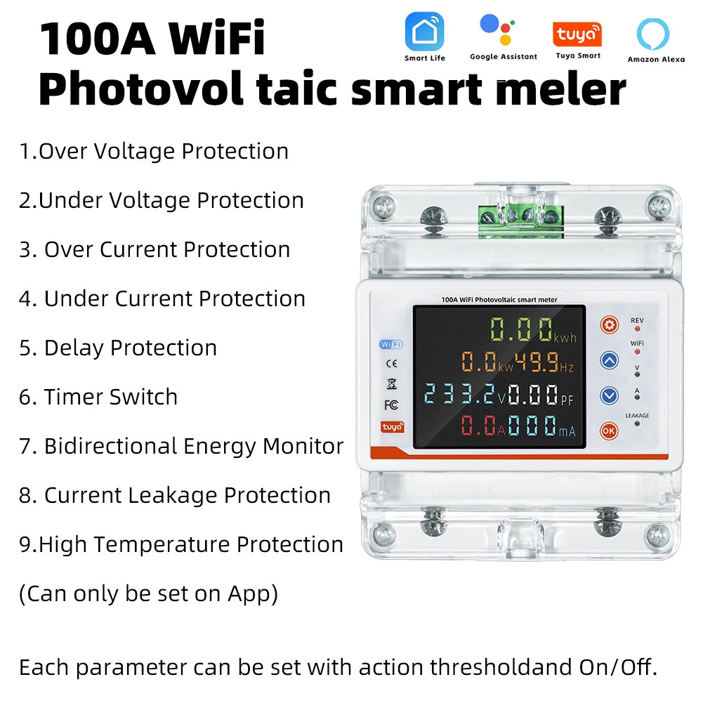 RMDZT-GFC/4P 100A WiFi MCB - Tuya Smart Remote & Voice Control LCD Energy Meter - Image 3