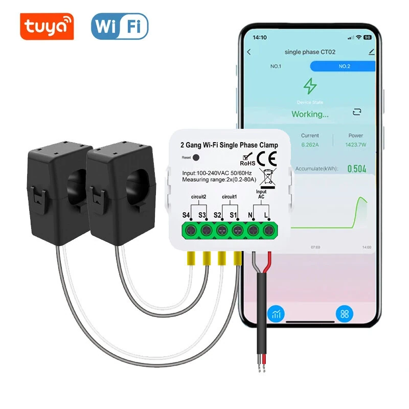 TUYA Smart Home Energy Meter - Wi-Fi 80A Clamp | Real-time Monitoring AC100-240V - Image 2