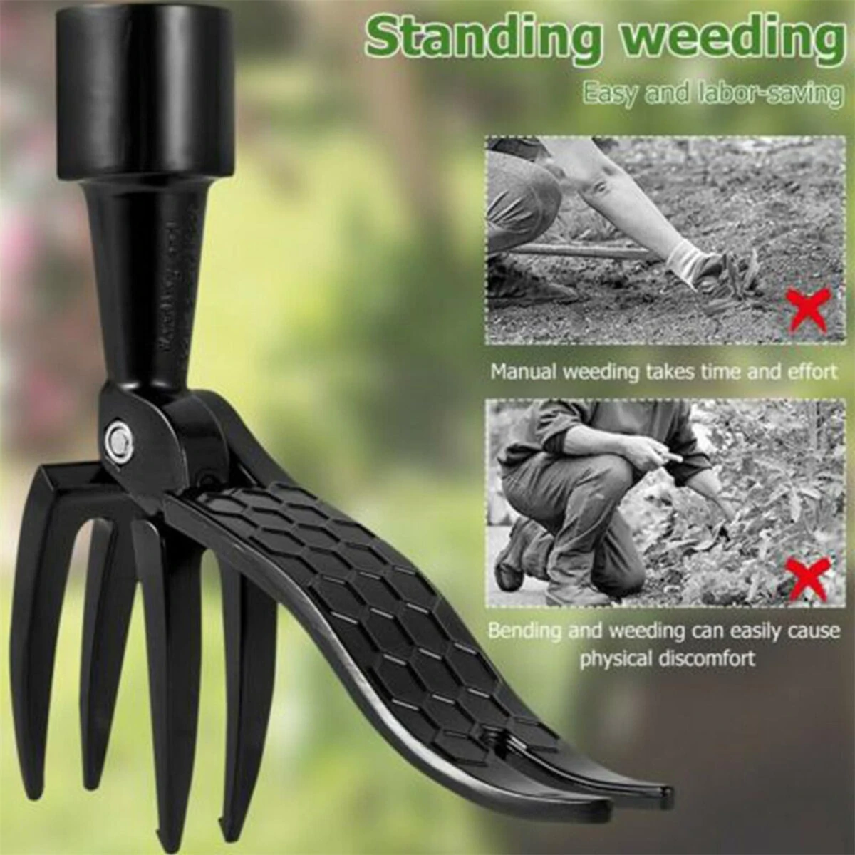 Claw Weeder Stand Up Weed Puller Tool - Metal Root Remover with Foot Pedal - Image 3