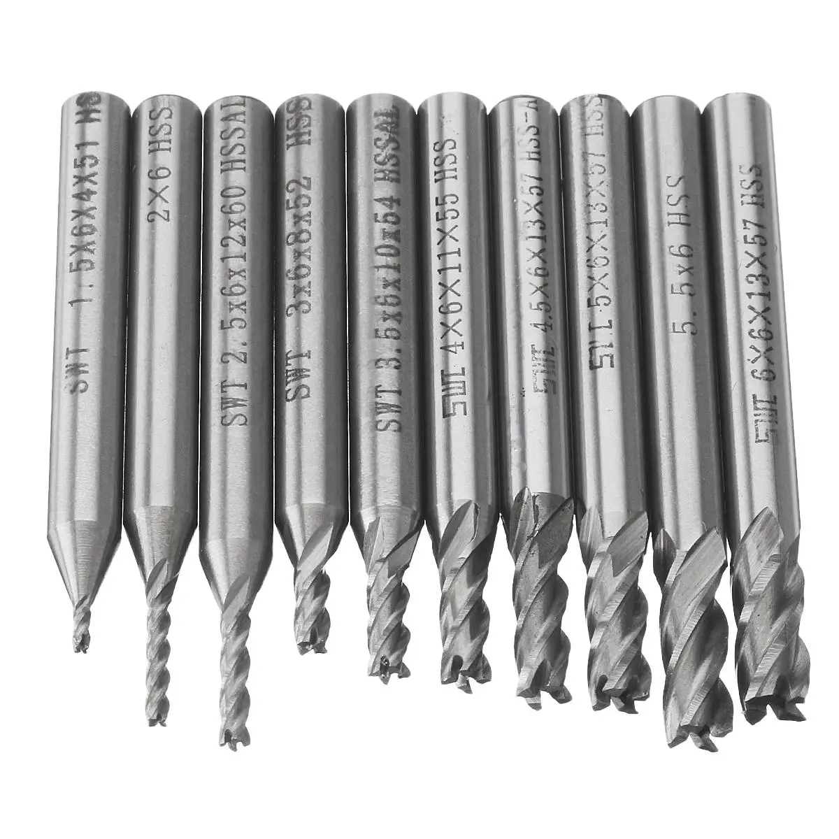 Drillpro 10pc 1.5-6mm HSS 4 Flute End Mill 6mm Shank CNC Drill Bit Set - Image 2