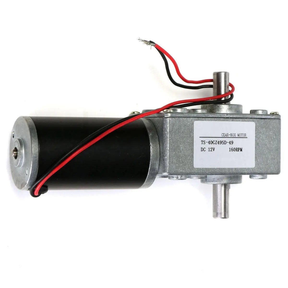 12V 160RPM Worm Gear Reduction Motor - Double Shaft DC Gearbox Motor - Image 2