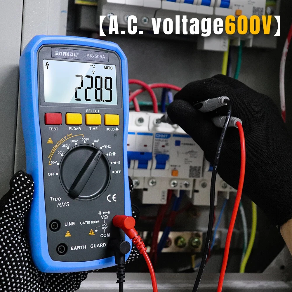Snakol SK-505A 2in1 Digital Multimeter & 1000V Insulation Tester | Backlit LCD - Image 3