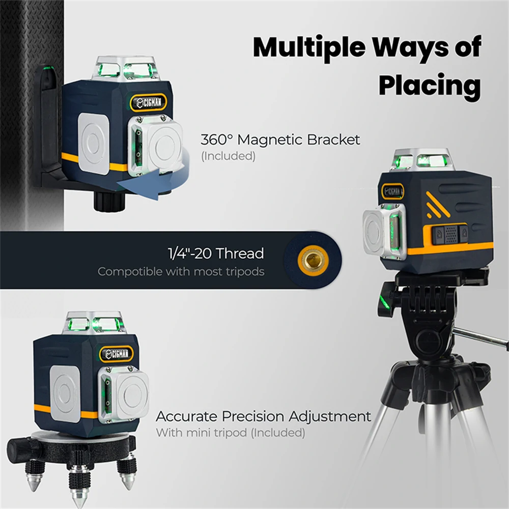 CIGMAN CM-720 Laser Level Tool - 2x360 Self-Leveling Line | Rechargeable Type-C | Magnetic Bracket - Image 3