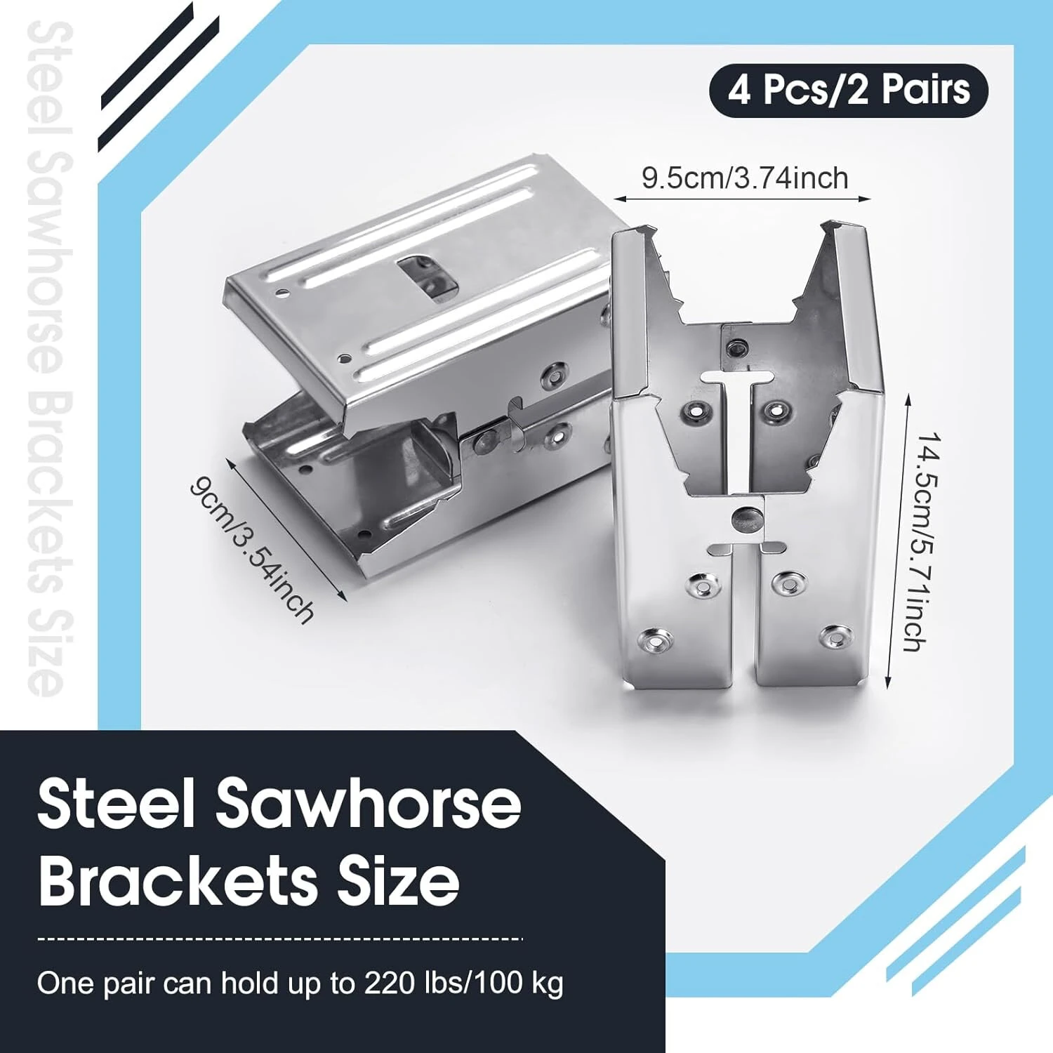 Steel Sawhorse Brackets 4pcs - 220lb Capacity Heavy Duty | Galvanized Rust Resistant - Image 2