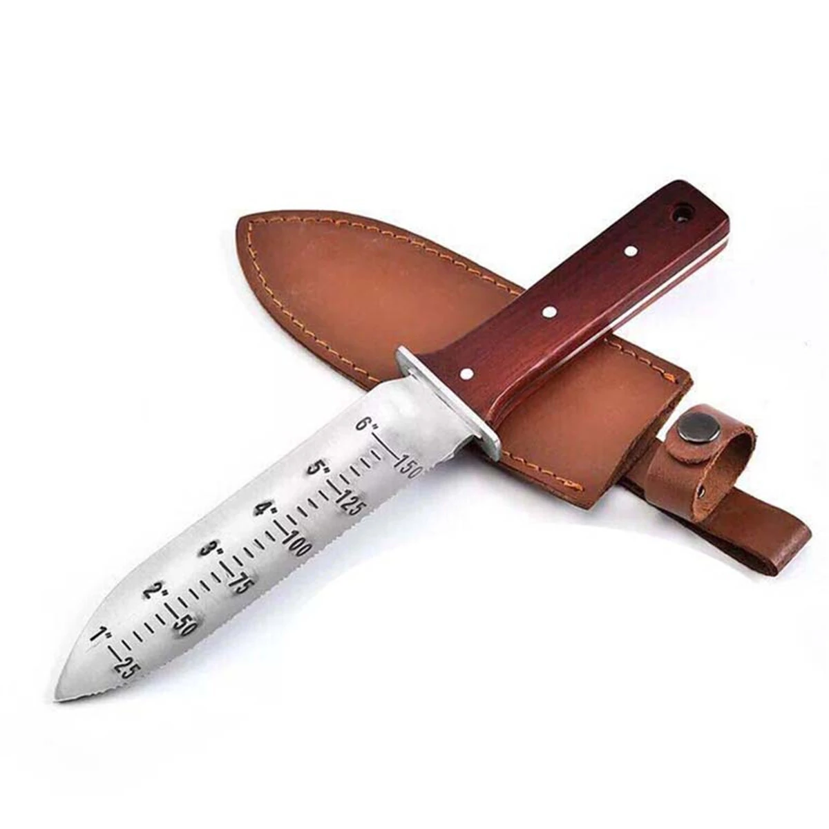 Stainless Steel Weeding Knife - 7.25 Dual-Edge Blade, Ergonomic Wood Handle - Image 2