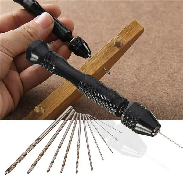 Mini Aluminum Hand Drill with Bench Clamp | 10 Twist Drill Bits for Carving - Image 4
