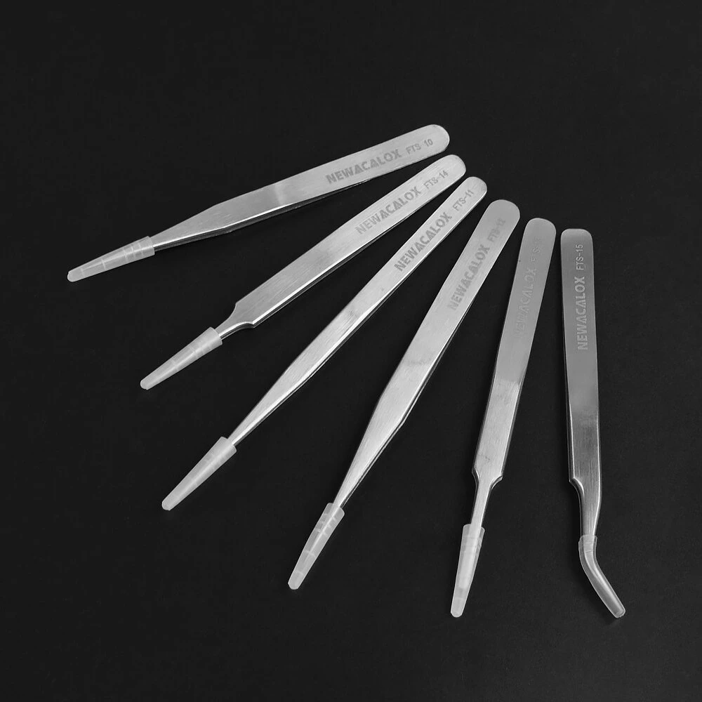 NEWACALOX 6Pcs Stainless Steel Tweezers Kit | Anti-Static & Non-Magnetic for Lab Jewelry - Image 2