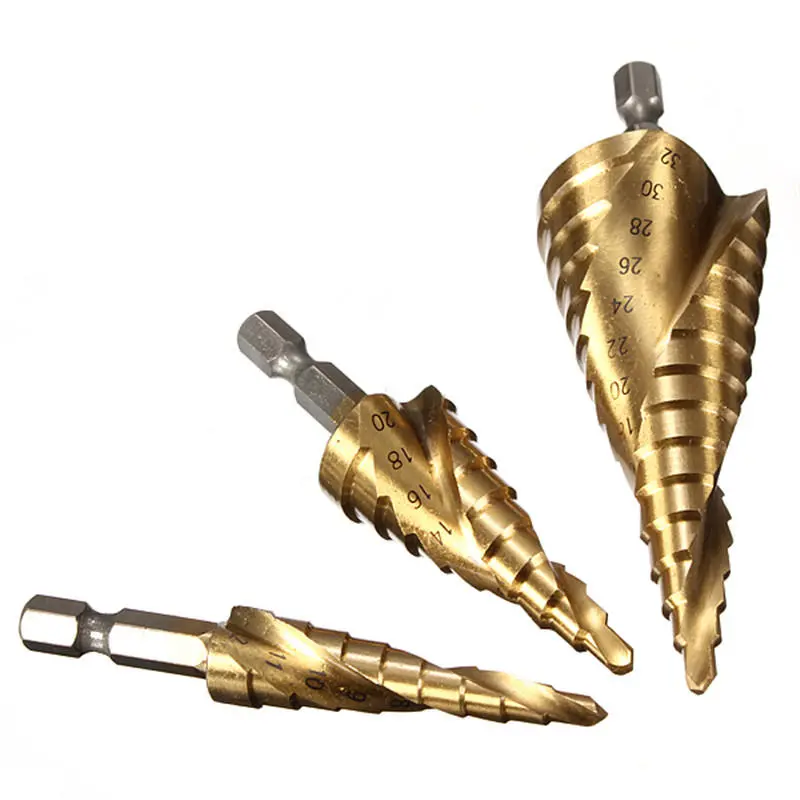 DB-S1 HSS Spiral Step Drill Bit Set - 3Pcs 4-12mm, 4-20mm, 4-32mm - Image 5
